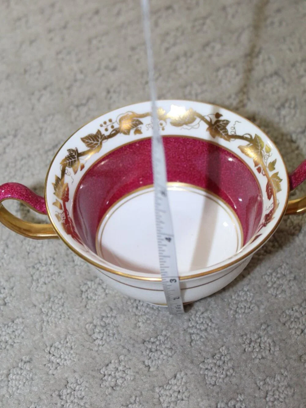 Two Handled Soup Cup & Saucer Wedgwood Whitehall W3994 Powder Ruby Bone China
